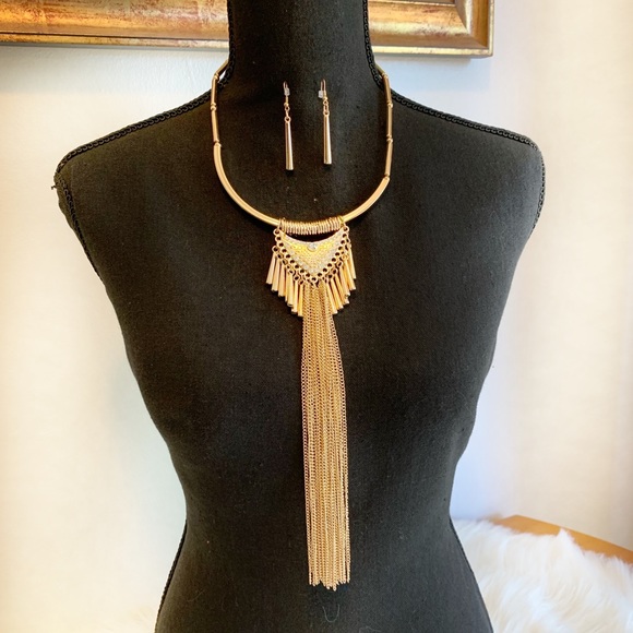 Glam Gold Tassel Statement Set – Necklace & Earrings (NWT) - Picture 5 of 9